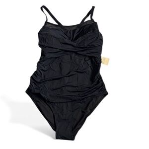 NWT Heytalala Black Mesh Wrap Front One Piece Swimsuit Size L Light Flaws